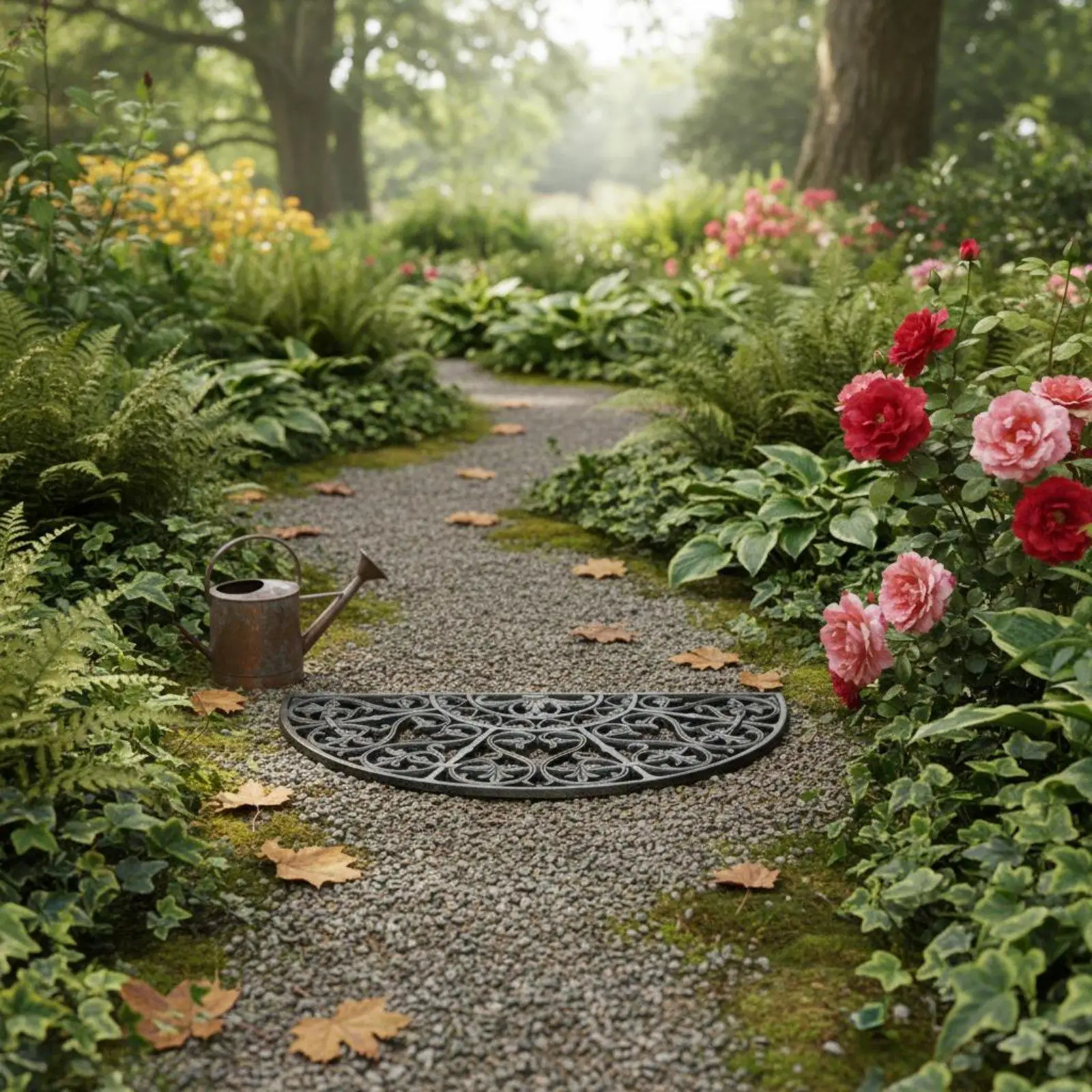 Vintage Heart Vine Cast Iron Doormat for Entry Door Porch Garden Path Decorative Metal Mat for House Welcome Area