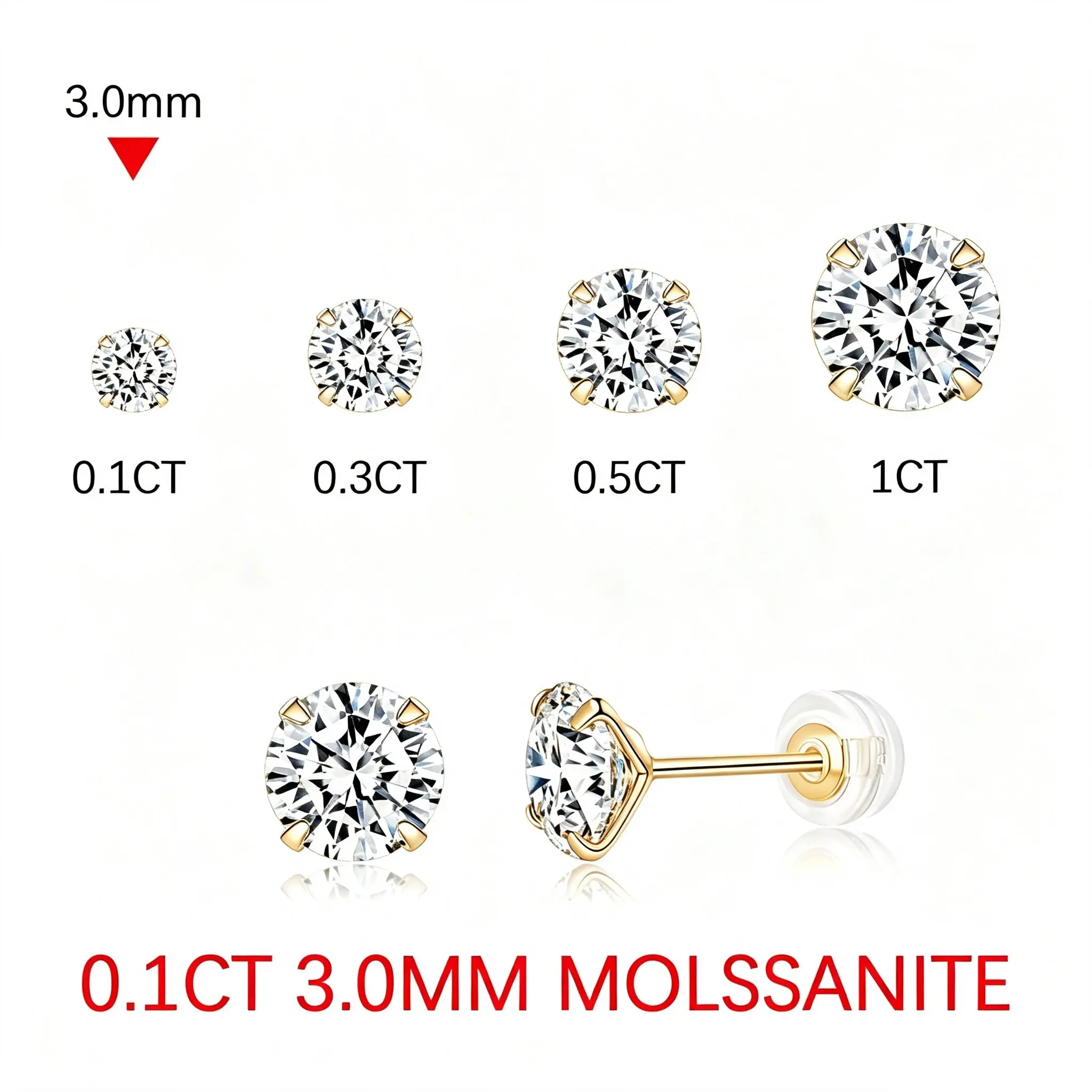 Women's Moissanite Stud Earrings, 1CT S925 Silver