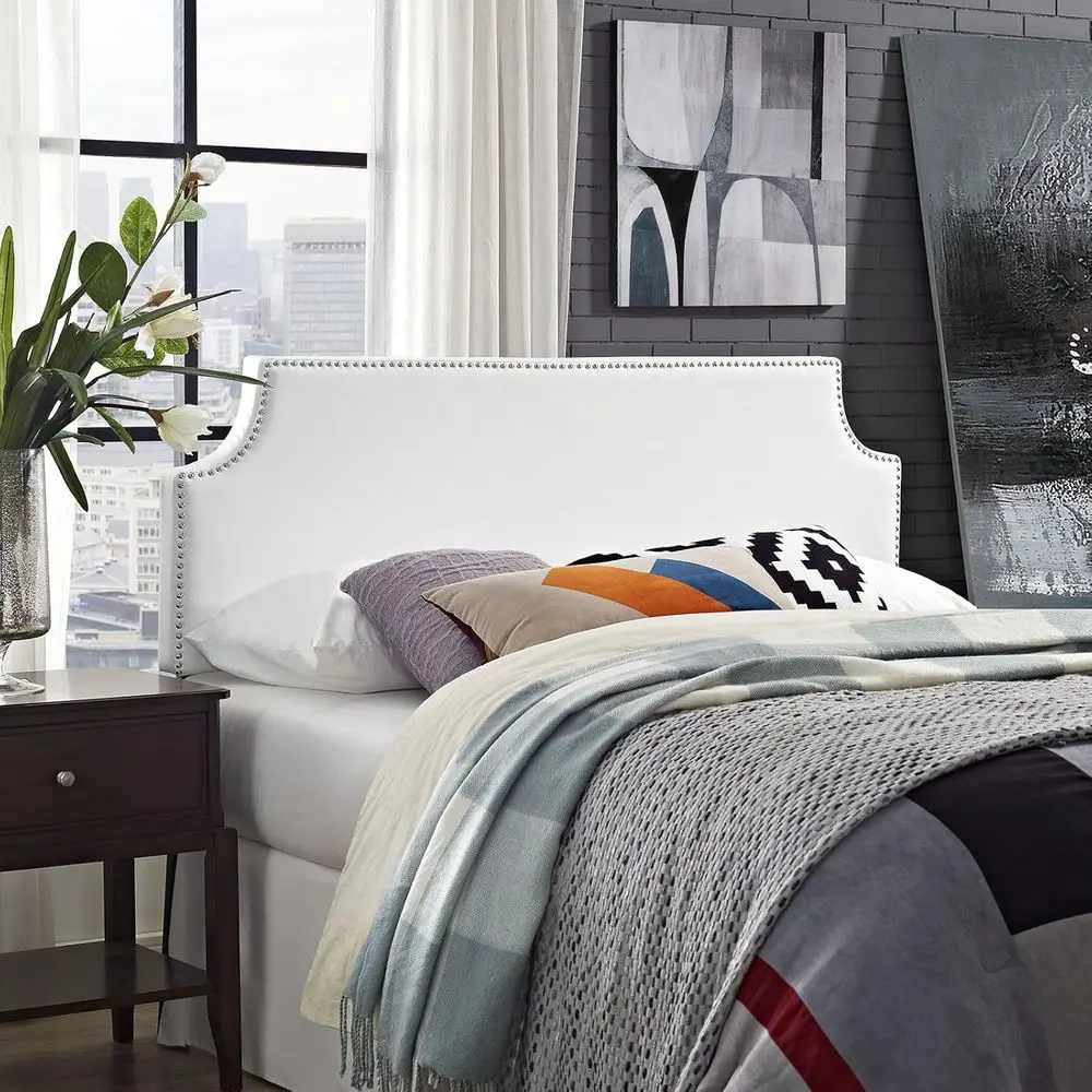 

Upholstered Leather Board with Cut-Out Edges and Nail Trim, White
