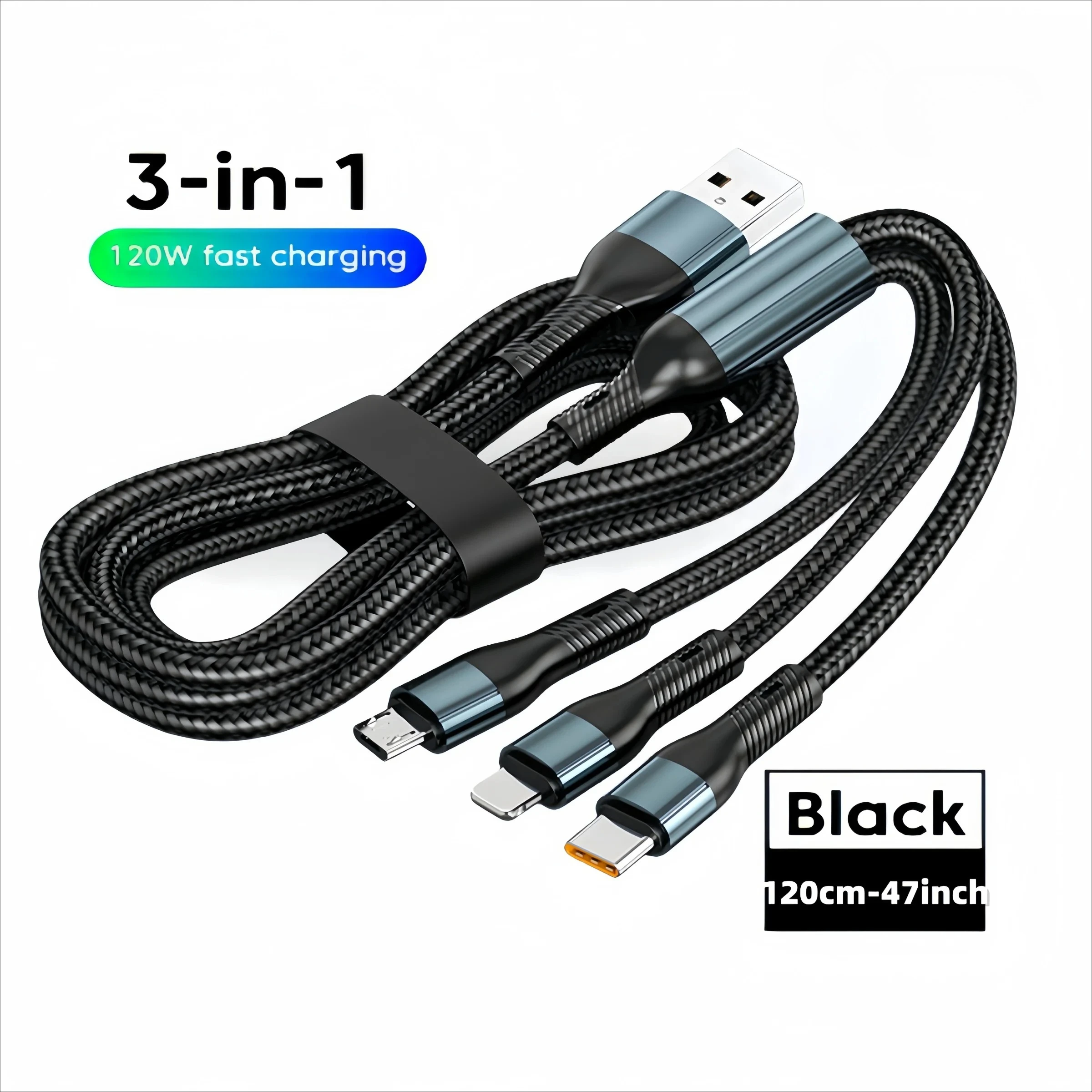 6A 120W 3-in-1 USB Typ-C Kabel, schnelles Ladekabel für iPhone, Samsung, Xiaomi, Huawei, Quick Charge Micro-USB-Kabel