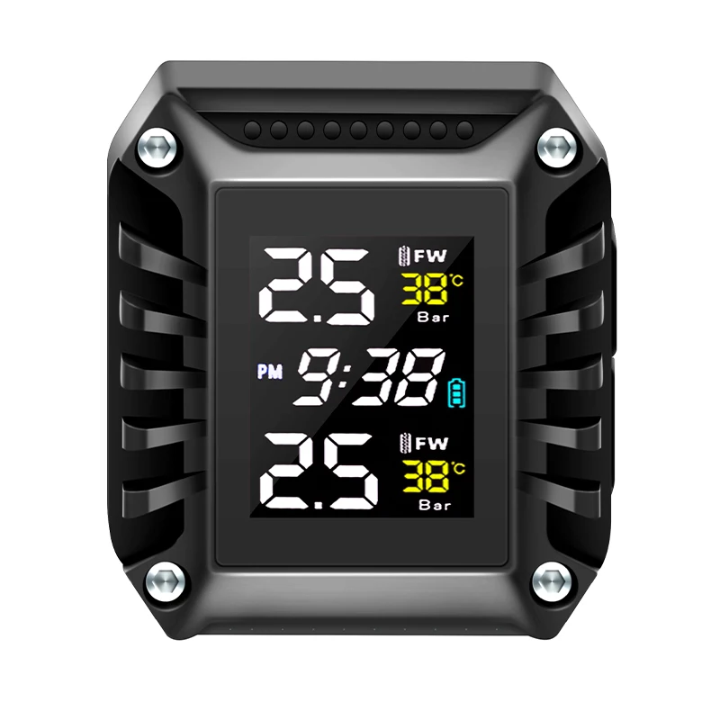 Motorcycle TPMS Motor Tire Pressure Tyre Temperature Monitoring Alarm System Tyre Temperature Alarm LCD Display Motorbike Meter