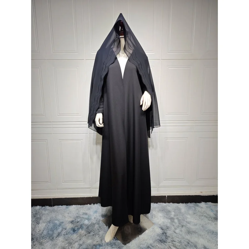 Abaya Women Black Gray Open Khimar Abayas With Hijab Prayer Outfit Muslim Kaftan Kebaya Elegant Cardigan Islamic Robe Clothing