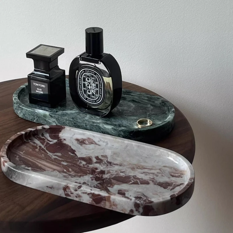 Bandeja de mármol Natural de lujo ligera, organizador de Perfume de joyería verde Prada italiana, regalo de exhibición de decoración del hogar de piedra Carrara