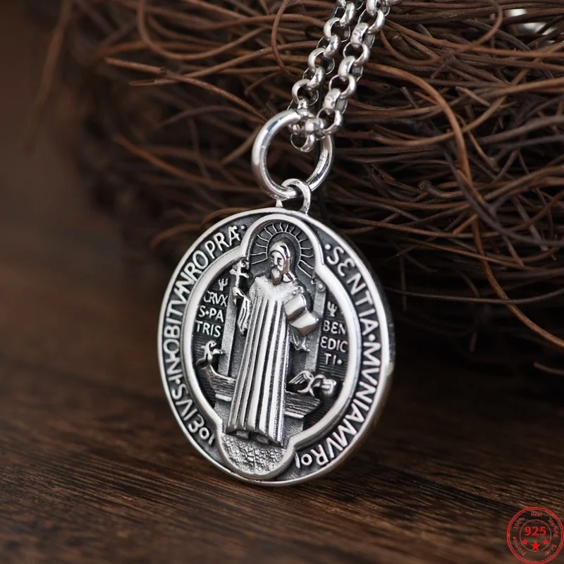 

S925 Sterling Silver Charms Pendants for Women Men Retro Cross Saint Benedict the Exorcist Amulet New Fashion Jewelry Wholesale