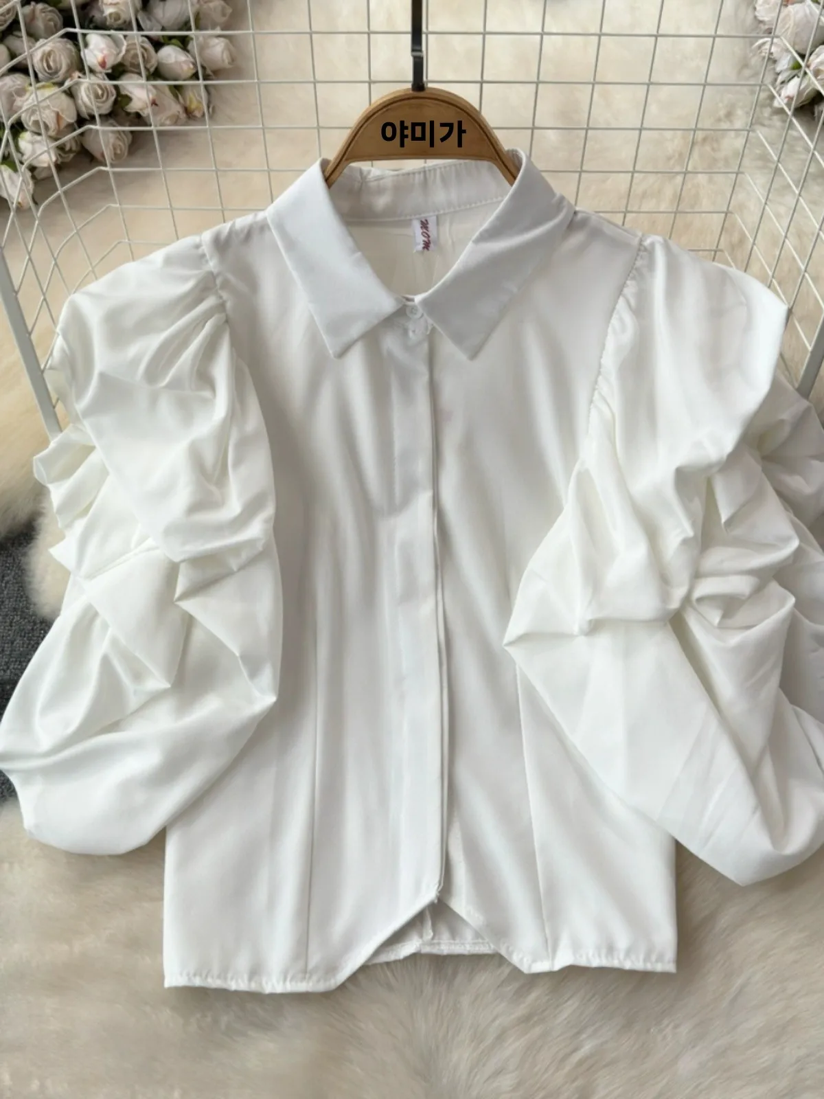 

Slimming Bubble Sve irt Women's Ele Sle Korean Version Collar ort Sve Regular Length Button Detail irt