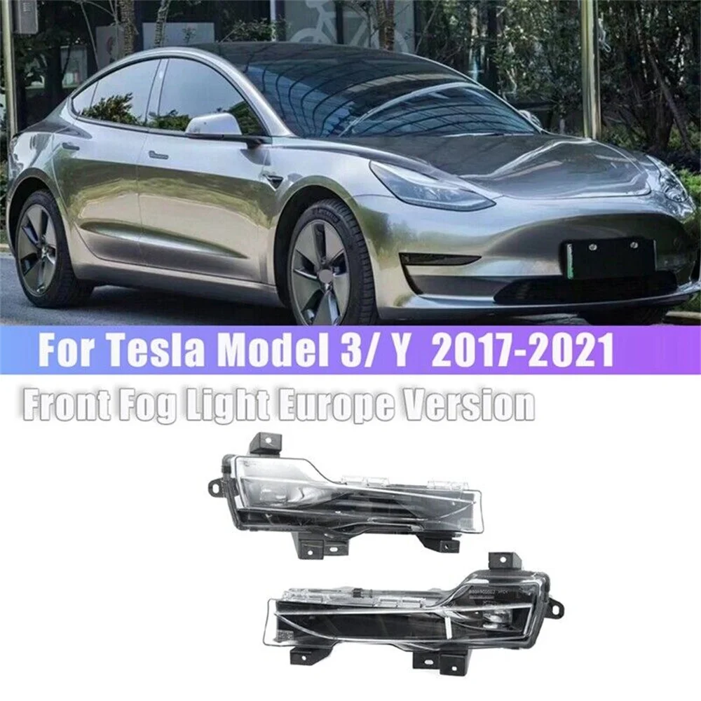 

Передняя противотуманная фара автомобиля для Tesla Model 3/Y 2017-2023, светодиодная лампа дальнего света DRL, европейская версия, без янтарного цвета