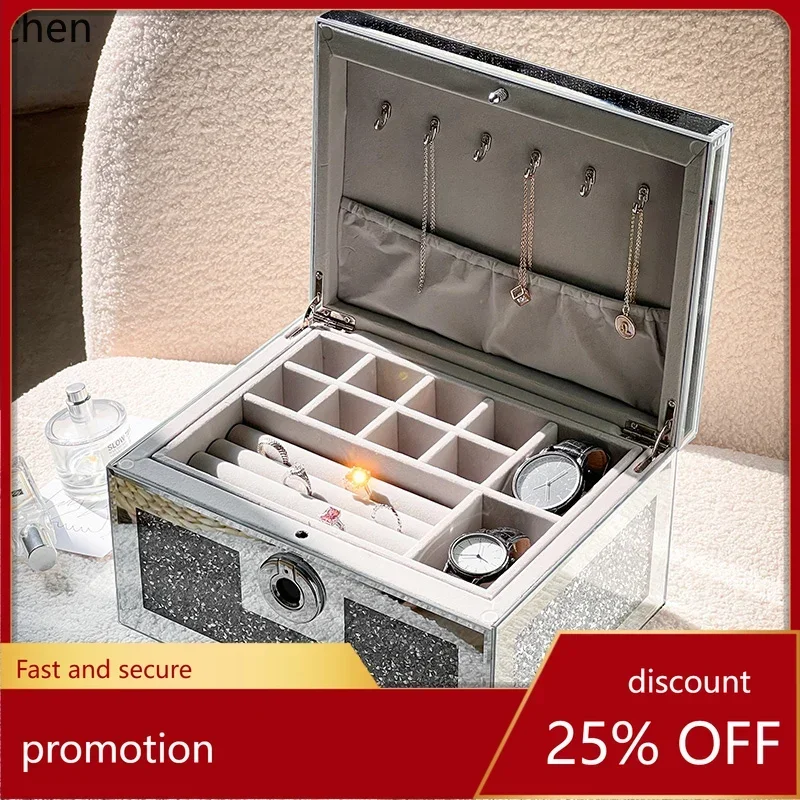 y9.3- fingerprint password jewelry storage box high-end exquisite diamond-encrusted multi-layer jewelry safe