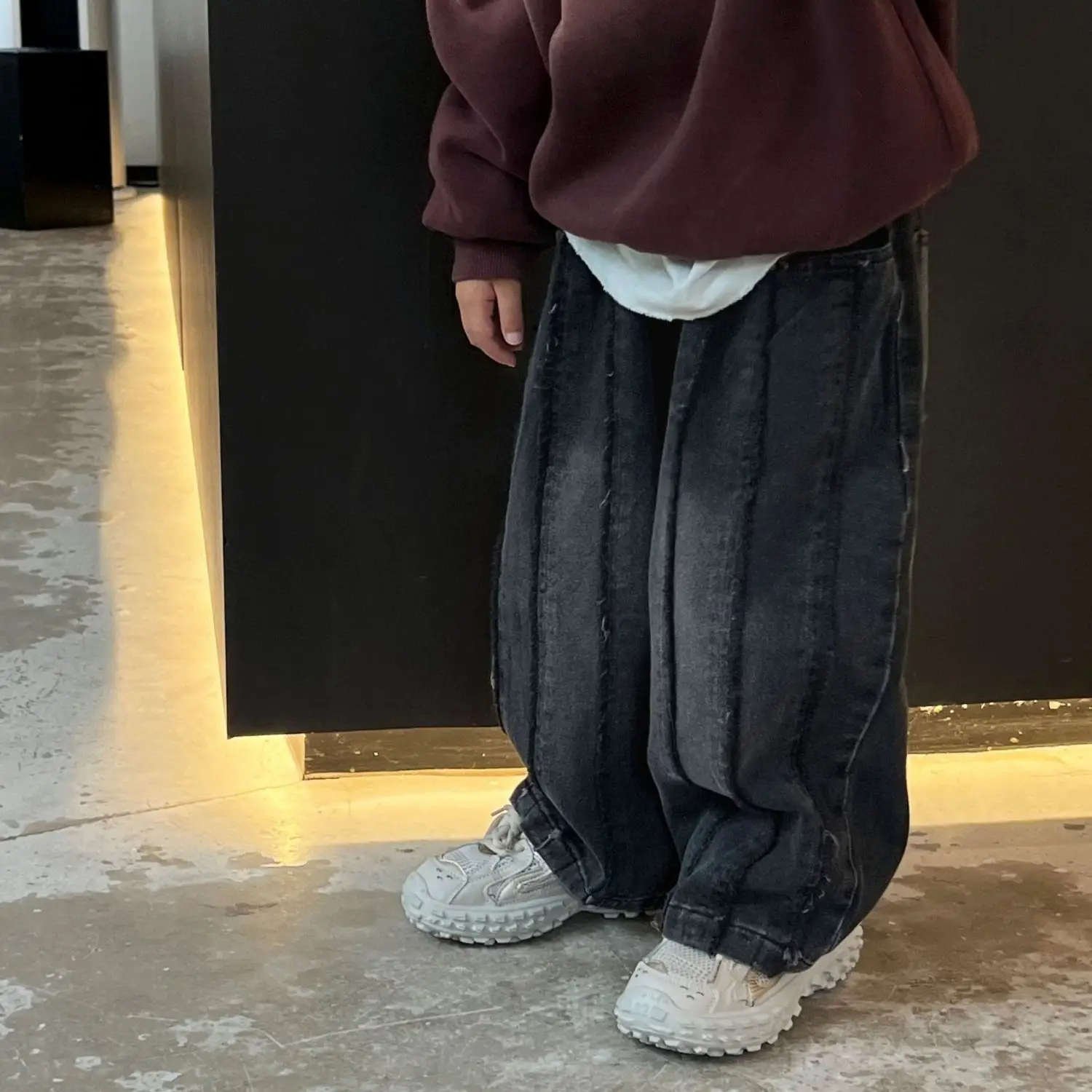 2026 Spring Autumn Kids Loose Patchwork Soft Denim Pants Boys Korean Style Casual Wide Leg Trousers Fashion Children Clothing