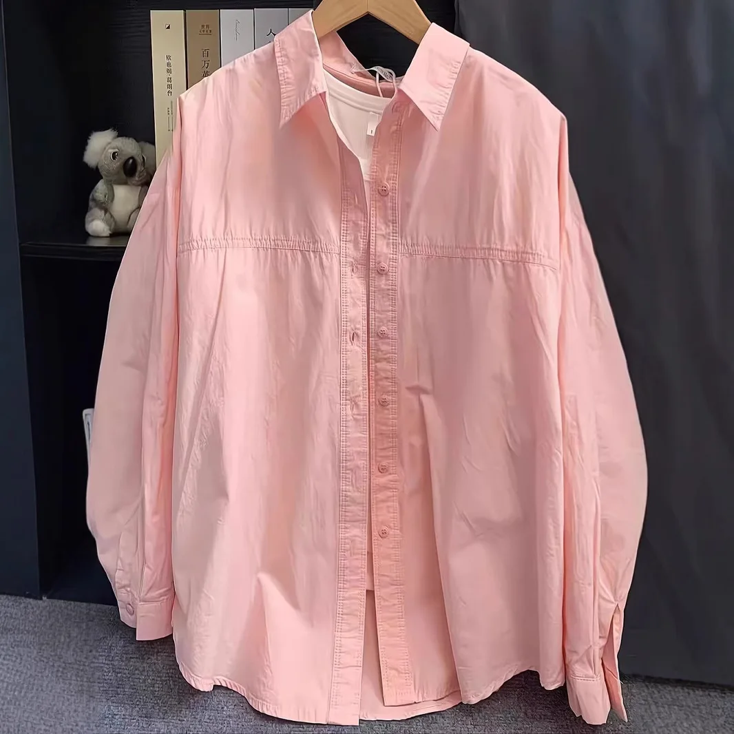 Baumwolle Damen Frühling und Herbst lose lässige schlankmachende vielseitige einfarbige Hemd