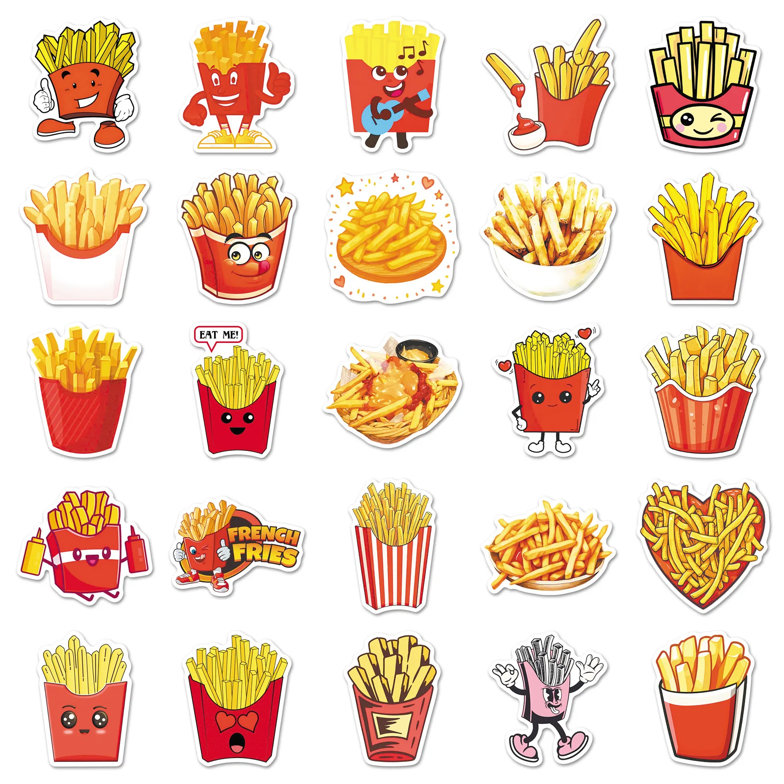 10/50 個フライドポテト漫画ステッカーかわいいミーム落書き食品装飾 DIY おもちゃ冷蔵庫ラップトップギター車バイクスケートボードデカール