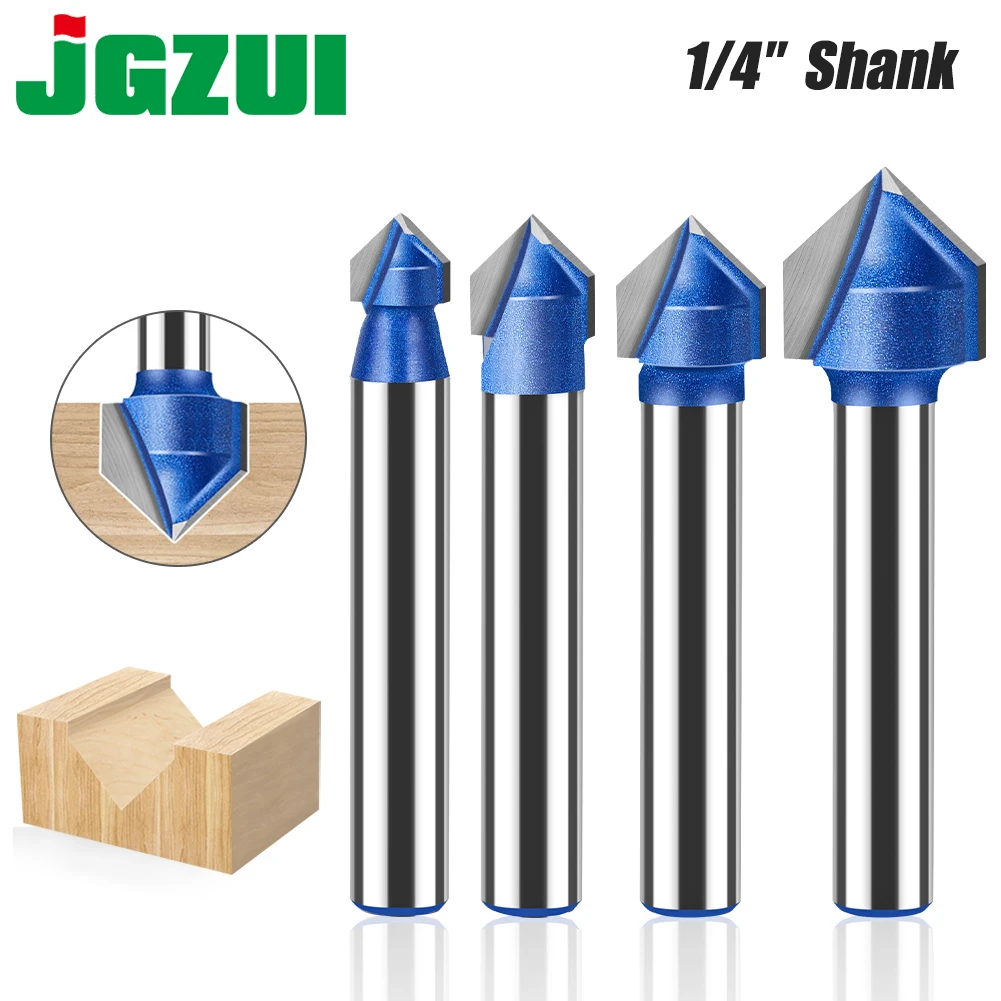 6mm 1/4in Shank 90 Degree V Type Slotting Cutter Router Bit CNC Solid Carbide Woodworking Milling Cutter Carving Grooving Tools