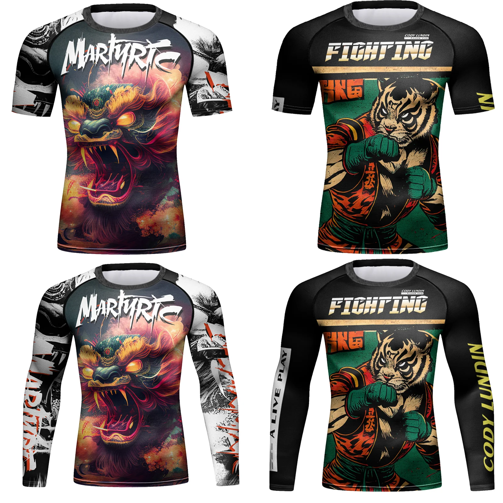 Cody Lundin Sublimation Athletic t-shirts Tattoo Printed  Jiu jitsu gi BJJ Rashguard Tiger Graphic Boxing Jersey MMA T-shirts