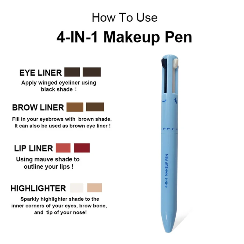 Penna per trucco 4 in 1 Penna per ritocchi Matita per sopracciglia per trucco Penna per bellezza per trucco multifunzione impermeabile a 4 colori