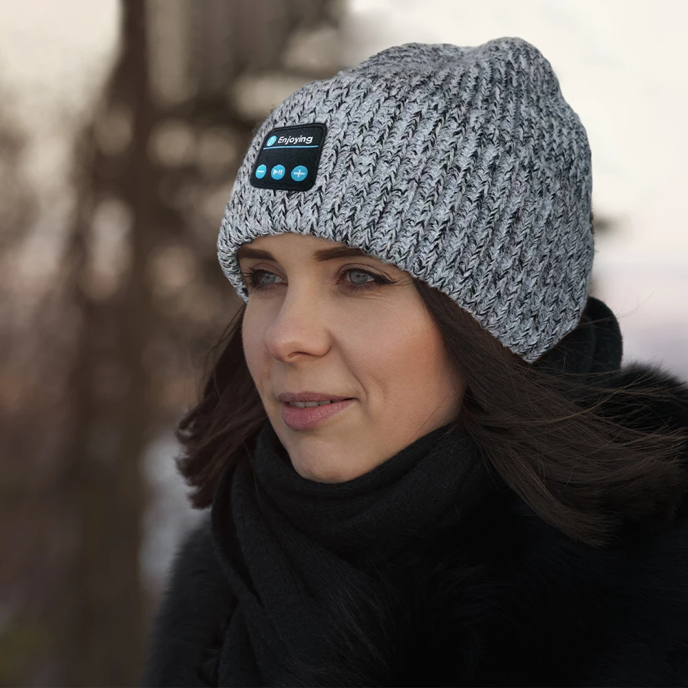 

Зимняя Шапка-бини с Bluetooth-наушниками, беспроводная Женская музыкальная гарнитура, Теплая Вязаная Шапка-бини, вязаная шапка