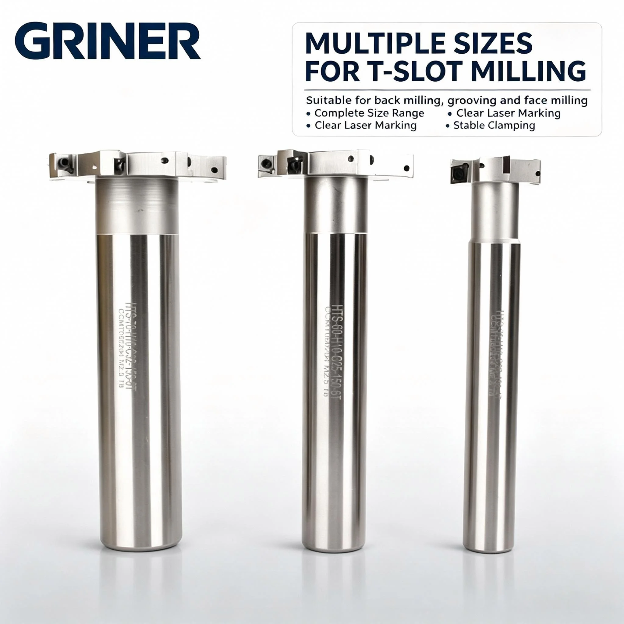 GRINER HTS T‑Type Milling Tool Holder, Straight Shank 3‑Sided Edge Grooving Milling Bar Compatible With CCMT060204 Inserts