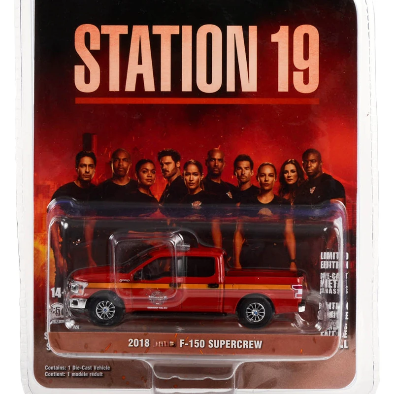 GREENLIGHT 1/64 station19 2018 forFord F-150 supercrew pickup truck Fire Department alloy die cast dolly model