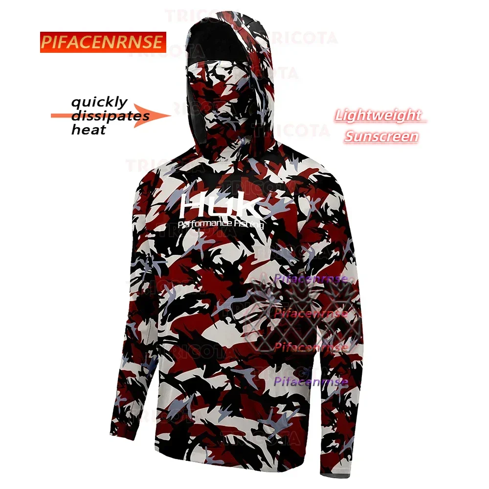 

HUK Fishing Shirts Mask Neck Hoodie Clothing Men Long Sleeve Fishing Clothes UV Protection Anti Mosquito Fishing Jersey