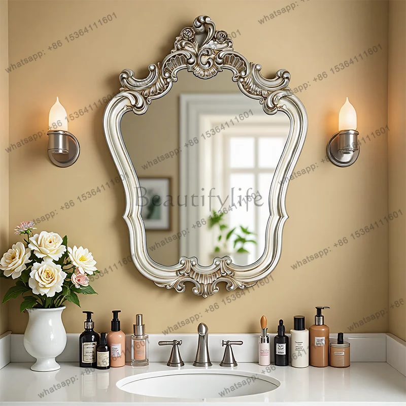 

D33 French retro bathroom vanity mirror wall decoration light luxury carved vanity mirror