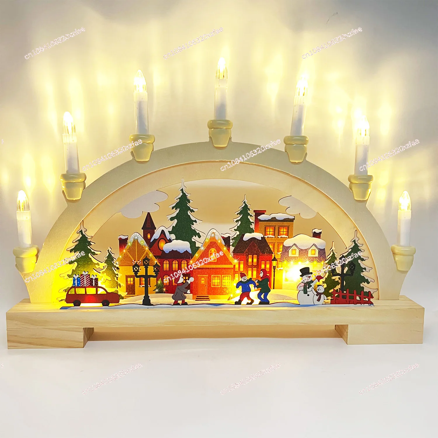 Wooden Christmas LED bridge light ornament, Christmas scene decoration home semi-circular creative ornament