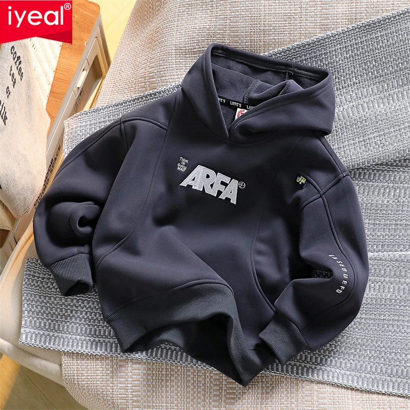 

IYEAL Kids Boys' Fleece Thick Sweatshirt 2024 Autumn and Winter New Children's Warmth Hooded Pullover Top