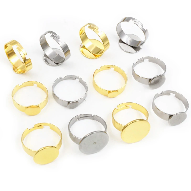 10pcs 6/8/10/12/14/15mm 304 Stainless Steel Gold Plated Adjustable Ring Settings Blank Base,Fit 8-15mm Glass Cabochons DIY