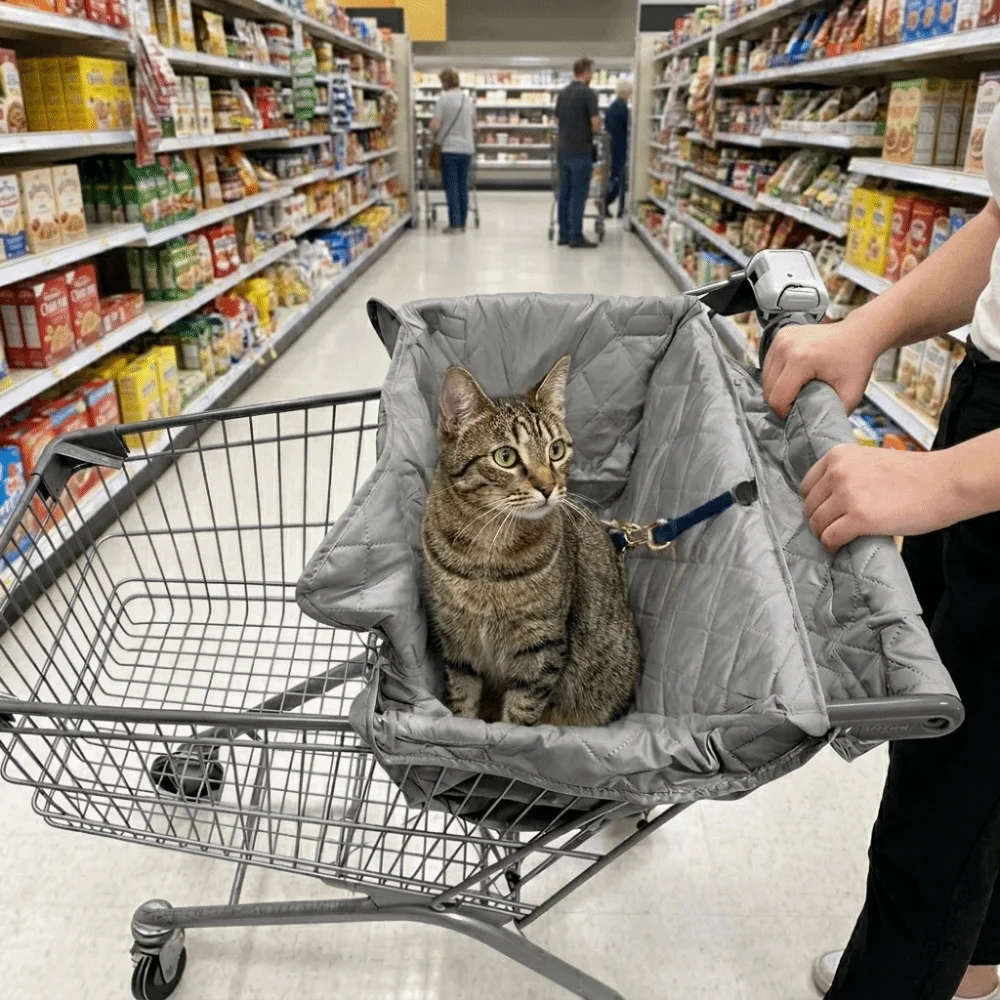 Portable Shopping Cart Dog Seat Cover Folding Waterproof Pet Stroller Cushion Cover Large Space Breathable