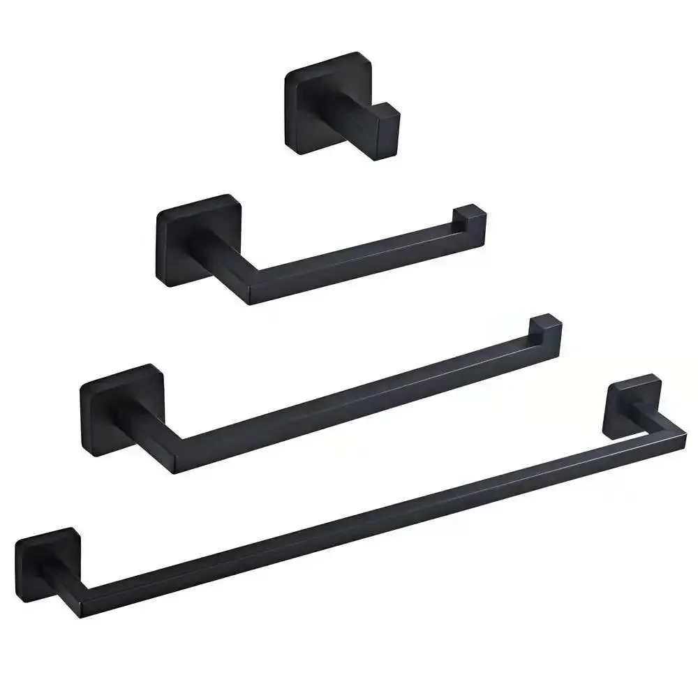 Stainless Steel Square Towel Rack Set, Wall Mounted, Modern Design, Mirror Finished, Includes Towel Bar and Hook