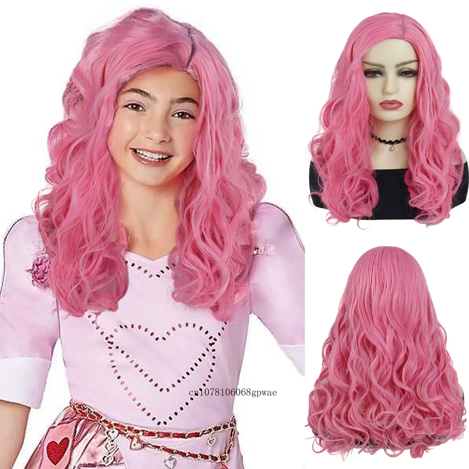 Synthetic Kids Womens Halloween Costume Wigs Princess Pink Long Wavy Wig Fits All Movie Cosplay Dress Up Party Adjustable Size