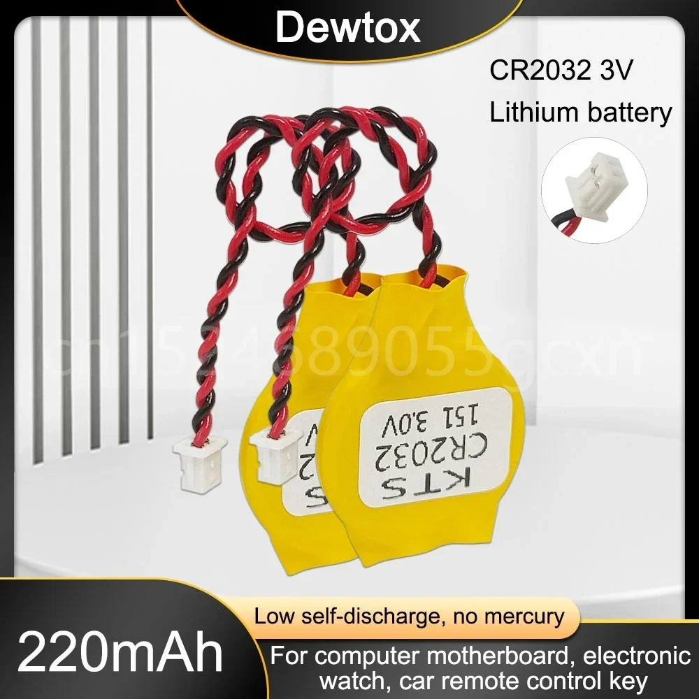 Dewtox CR2032 3V Motherboard CMOS Strip Line Lithium Battery for Notebook Desktop Motherboard Computer