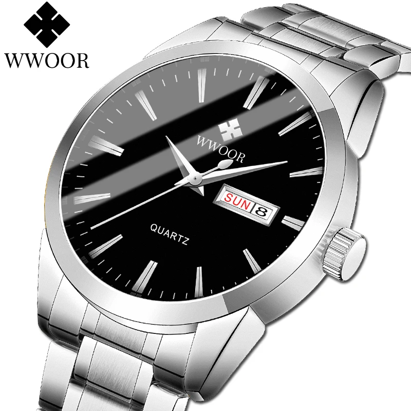 WWOOR New Brand Quartz Watch Men Business Watches Men Steel Band Military Clock Waterproof Wrist Mens Watch Relogio Masculino