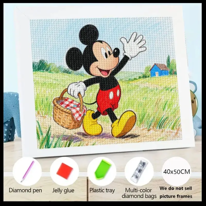 

1PC Disney Mickey Mouse Picnic Adventure 5D Diamond Painting Kit, Full Drill DIY Crystal Gem Art Set, Cartoon Character Rhinesto