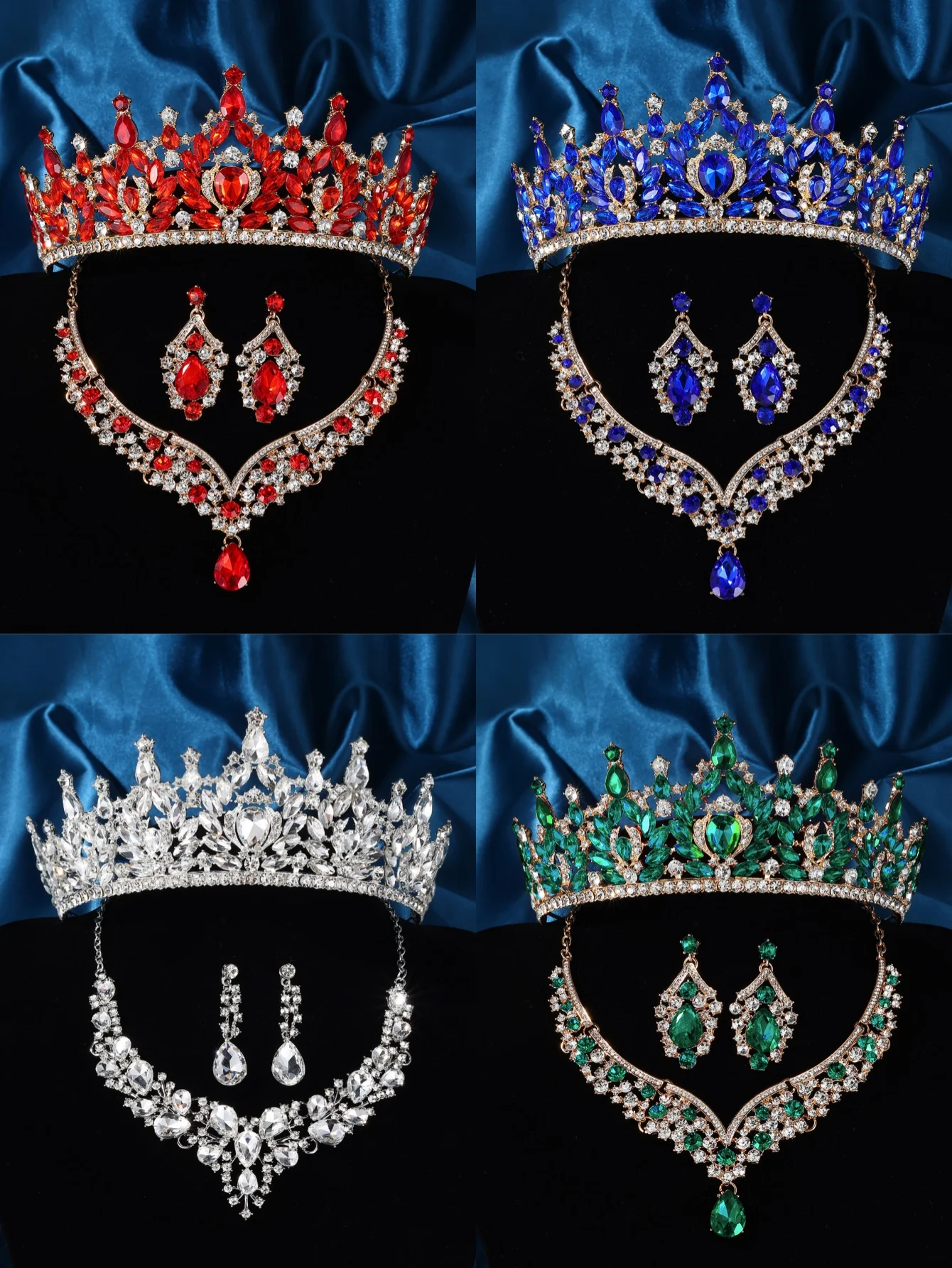 

Red Green Tiaras and Crowns Bridal Jewelry Sets Tiara and Necklace Earrings Set for Party Bridal Wedding Dress Jewelry Sets