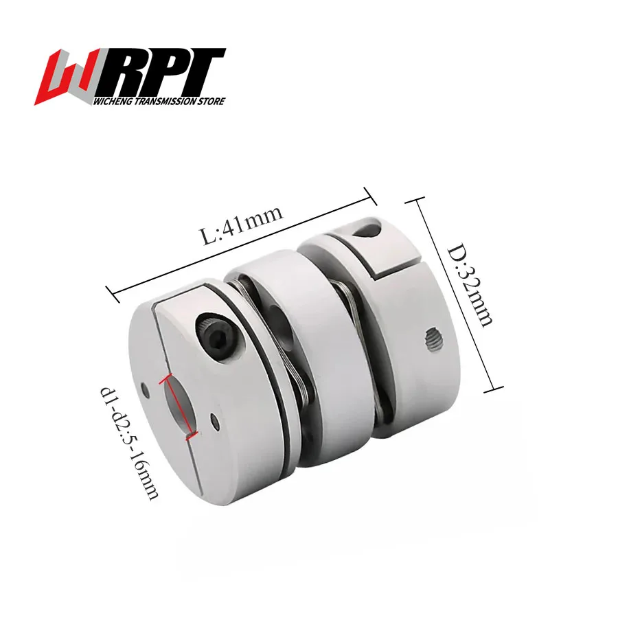 

Aluminum Alloy Coupling Double Diaphragm Elastic High Torque Coupling Encoder Motor Connection Can Be Keyed WQ-32x41