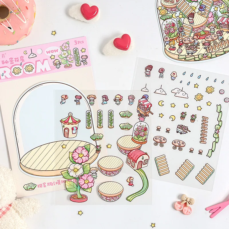 3D Landscape Sticker Cartoon Water Bottle DIY Pocket Cabin Scene Stacking And Pasting Gift For Kid Child Student