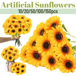 10-150개 해바라기 조화, 가정용 베이비 샤워 장식, 실크 인조 해바라기 꽃다발, 웨딩 생일 장식용