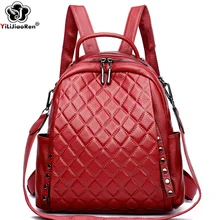 Genuine Leather Rucksack Women Shoulder Bag Luxury Designer Plaid Backpack Female Large Capacity School Bags for Teenage Girls