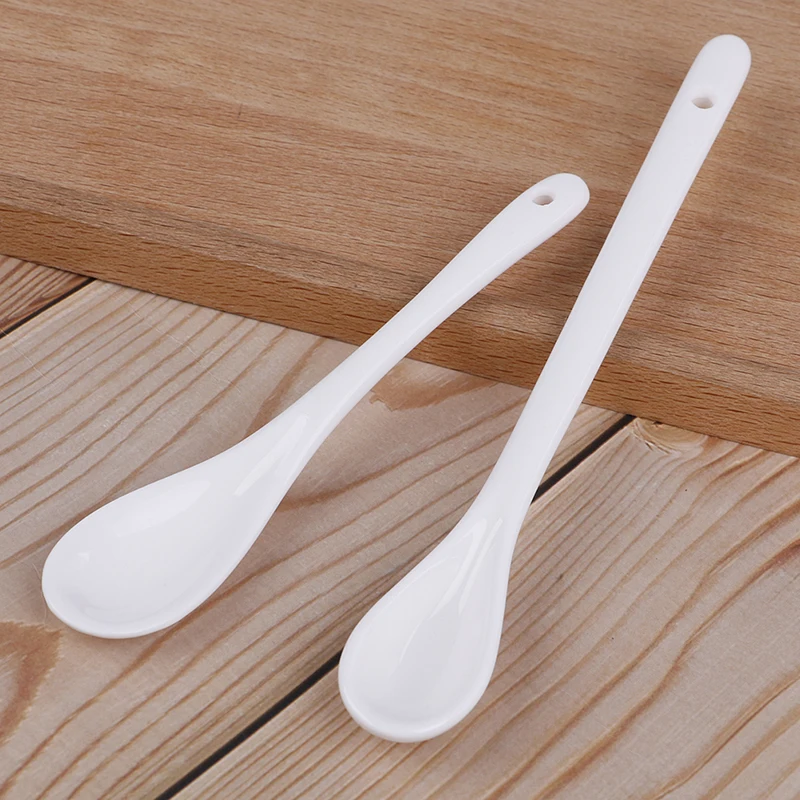 1PC Ceramic Spoons Long-short White Porcelain Coffee Soup Sugar Tea Dessert Cutlery【Homeclub】