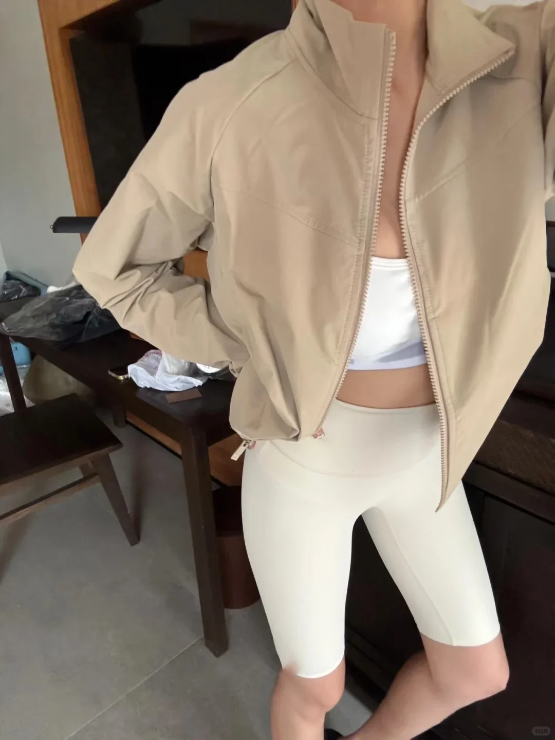 Lightweight Sun Protection Quick-Dry Long Sleeve Short Yoga Fitness Jacket, Stand Collar Zipper Loose Fit Outdoor Hiking Coat