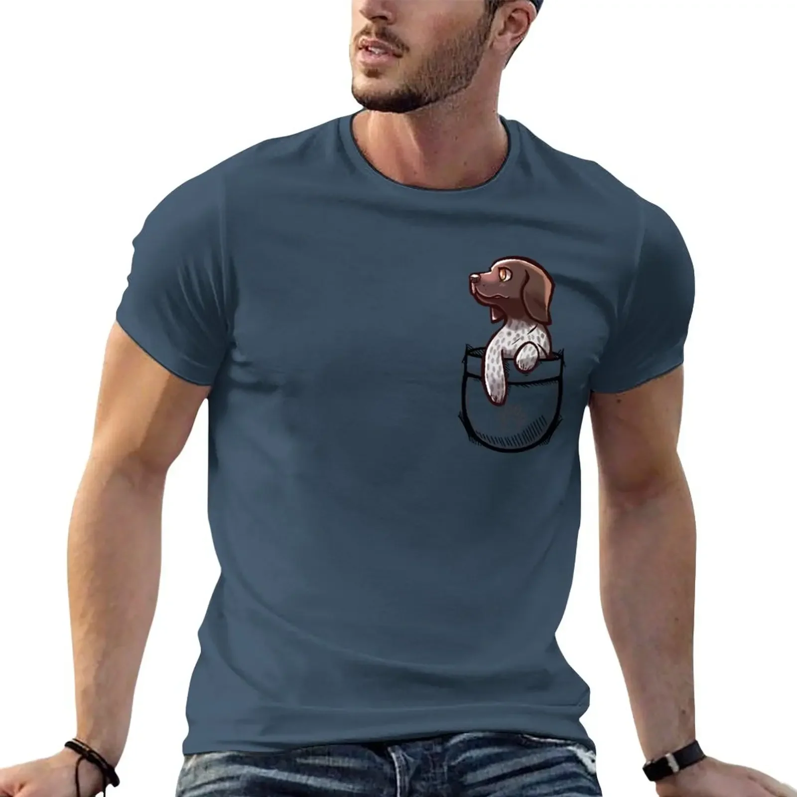 

Pocket Cute German Shorthair Pointer Dog T-Shirt animal prinfor boys plain tops men t shirts