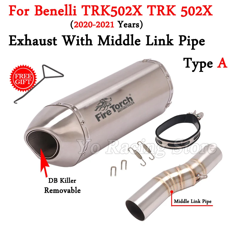 For Benelli TRK502X TRK 502X 502 X 2019-2021 Motorcycle Double Hole Exhaust Escape Modified Mid Link Pipe Moto Muffler DB Killer