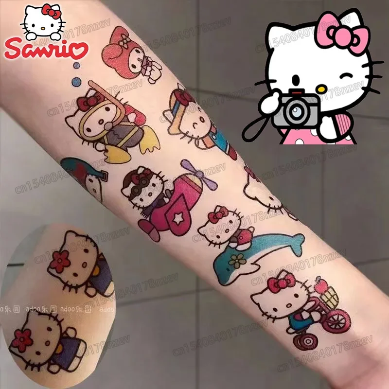 

2024 Sanrio, Hello Kitty Временные татуировки, наклейки Kuromi Kawaii, аниме водонепроницаемые татуировки, наклейки для девочек, Мультяшные милые игрушки