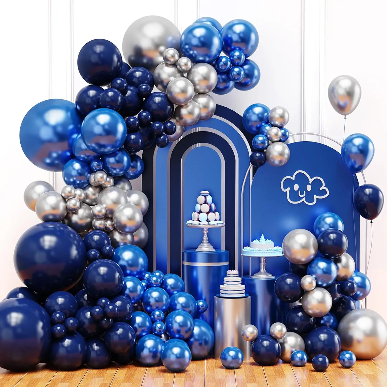 Marineblaue Silberne Latex-Ballons Bogen-Set für Verlobung Hochzeit Geburtstag Männer Frauen Babyparty Jubiläum Party-Dekoration Zubehör