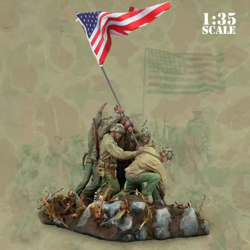 1/35 جنود الحرب العالمية الثانية 6 أشخاص مع المشهد الراتنج نموذج تمثال الجندي العسكرية موضوع Unmentiert Und Unbamalt لعبة مجسمة عدة