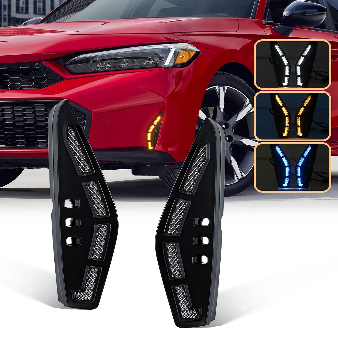 

For Honda Civic 2025 LED Daytime Running Light 3 in 1 Colors DRL Daylight Amber Turn Signal Start up Animation Fog Lamp LED DRL