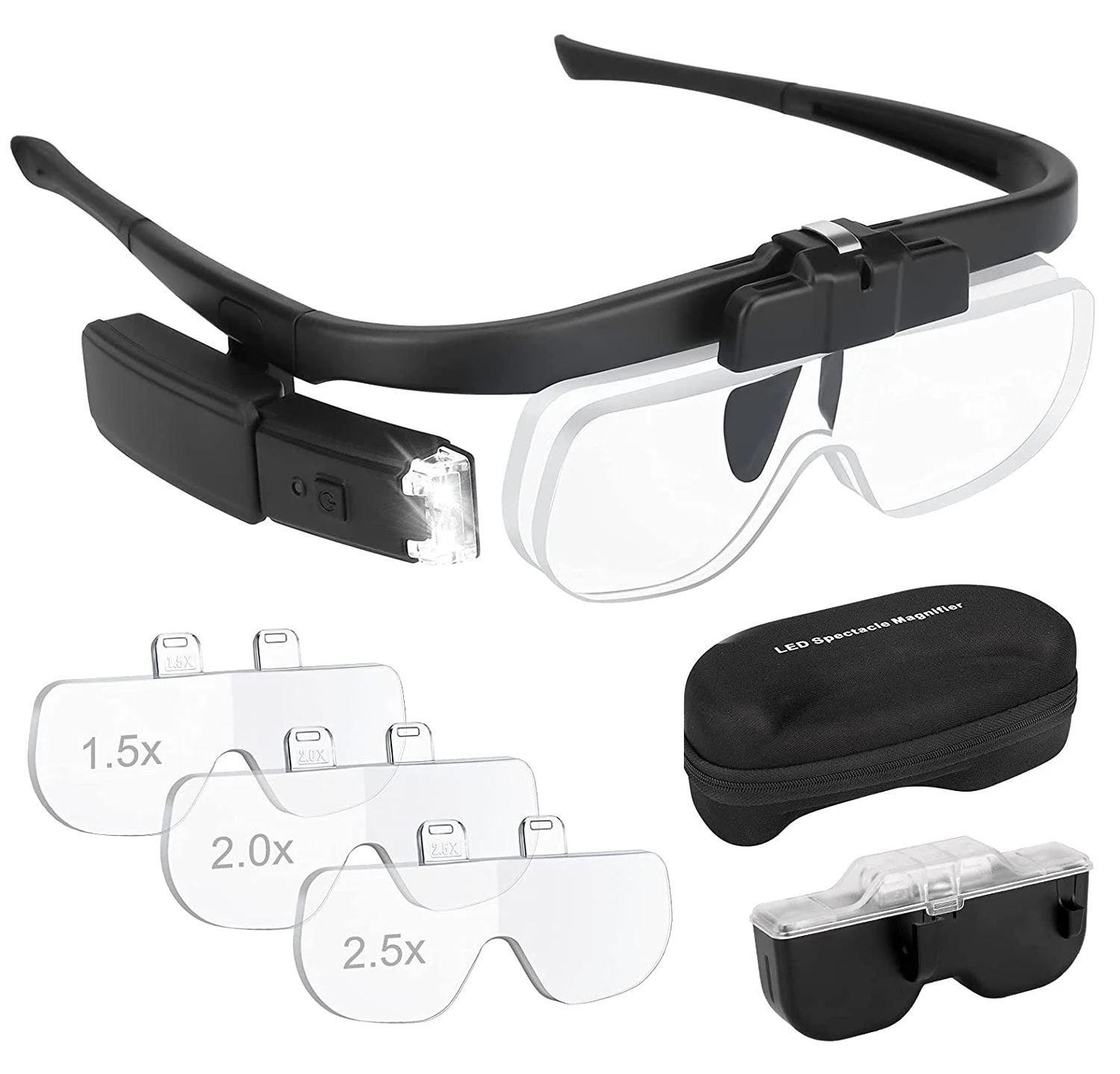 

ZC1-1.5x-4.5x Headband Magnifier Hands Free Magnifying Glass With Led Light for Close Work Reading Magnifier Glasses Rechargeabl