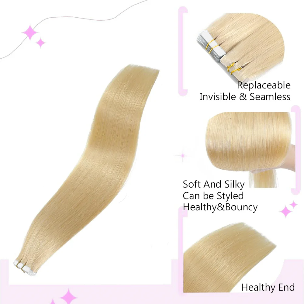 Klebeband in Haar verlängerungen menschliches Haar blonde Farbe #613 gerade brasilia nisches 100% echtes menschliches Haar unsichtbares Klebeband in Verlängerungen 20St