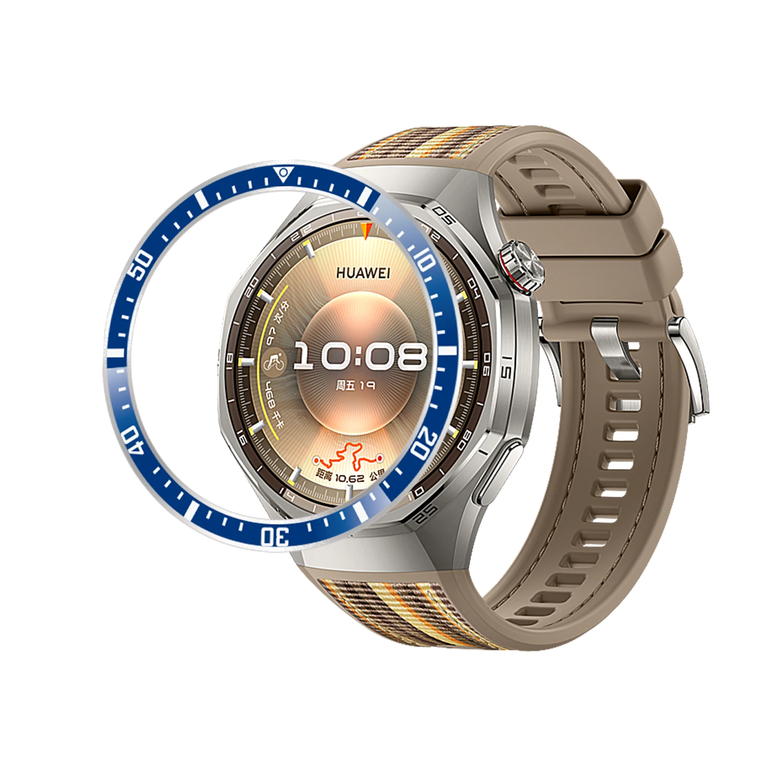 

Для Huawei Watch GT 6 Pro 46 мм безельное кольцо с защитой от царапин, клейкая крышка из алюминиевого сплава - синие/белые символы