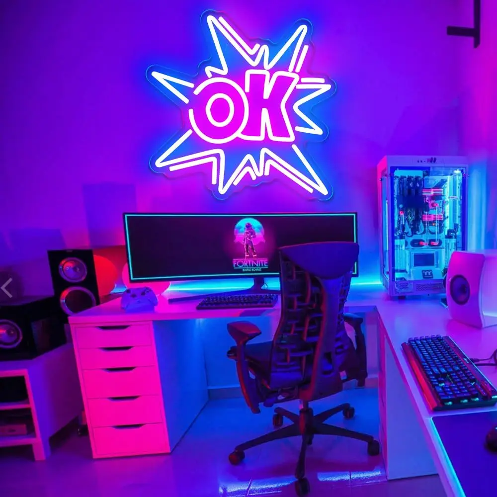 OK LED Neon - Transparent Acrylic Design, USB Powered Dimmable LED Neon, Suitable for Office, Cafe, Party Wall Art