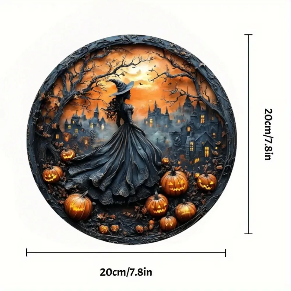 2D Halloween Circular Wooden Sign - Exquisite Witch Pattern, Suitable for Home, Room, Office, Garden, Party Decoration Gifts