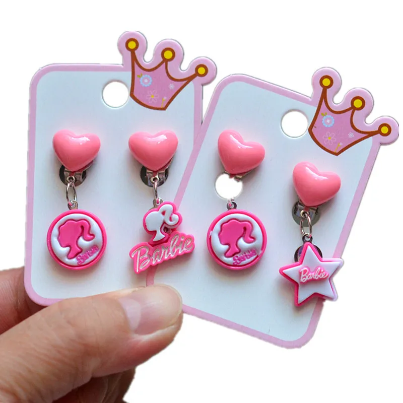 Kawaii Barbie Necklace Bracelet Children Girl Love Princess Barbie Ear Clip Earring Set Sweet Anime Cute Kid Jewelry Accessories